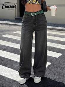 Women's Loose Straight Boyfriend Style Retro Jeans - Black - View 2