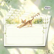 Cute Cat Stationery, 30 Sheets/Pack, Premium Paper With Exquisite Printing, Cat Pattern Decoration, Original Art Design, Floral Border - Rectangle - View 10
