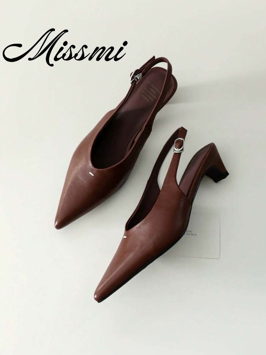 2026春夏新款法式優雅波點尖頭後扣高跟鞋 女款封趾涼鞋 - 酒紅色 - 查看 1