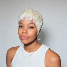 Black Short Hair Women's Human Hair Short Slick Back Wig,No Hair Gel Needed, No Hair Net Needed, Fully Machine Woven, Layered Design, Ready To Wear - Multicolor - View 3