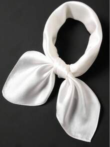 Women's Solid Color Square Silk Scarf, Fashion Solid Color Pure Silk Scarf, Multi-Functional Hairband Waistband Bag Strap Scarf - White - View 2