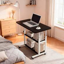 Escritorio Ajustable Forma en L con Ruedas, Mesa Auxiliar Regulable en Altura para Laptop, Oficina y Hogar, Marco de Metal con Almacenamiento, Soporta hasta 25kg - Ver 3