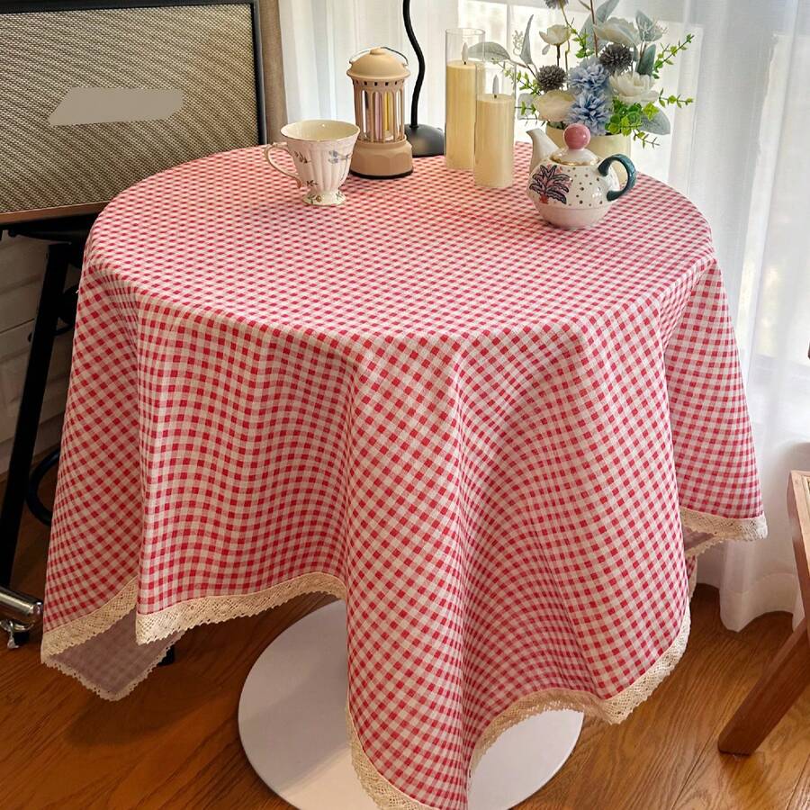 1pc Multicolor Artistic Atmosphere Decorative Lace Tablecloth, Suitable For Weddings, Valentine's Day And Home Decor - Red - View 1