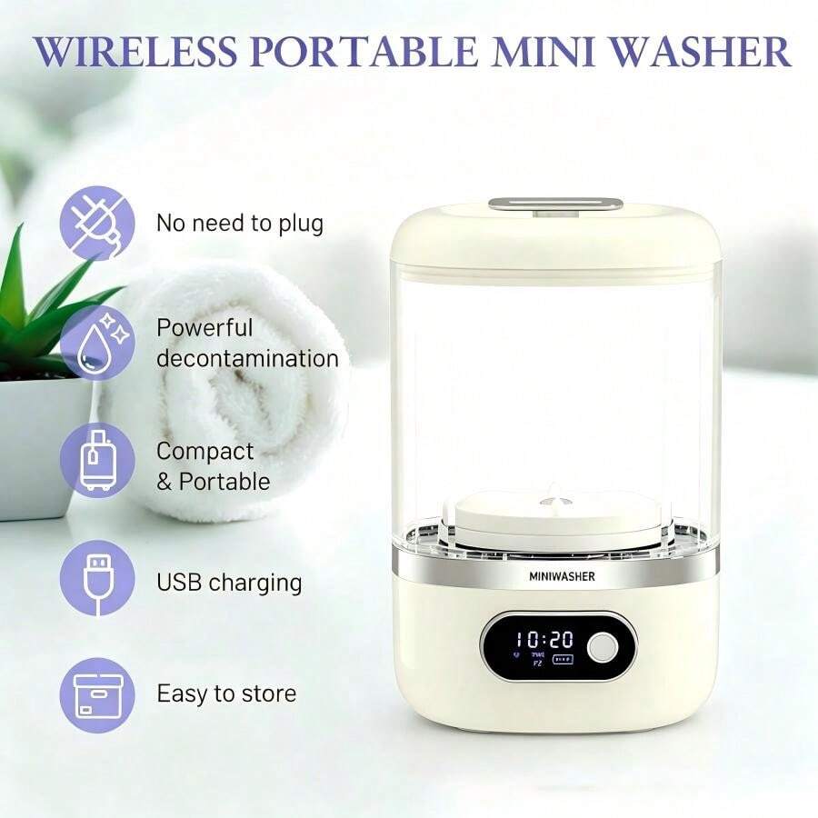 Portable Mini Washing Machine, 3000mAh Wireless Rechargeable Small Washer, Deep Cleaning For Underwear Socks Baby Clothes, For Apartment Travel Camping Hotel Use