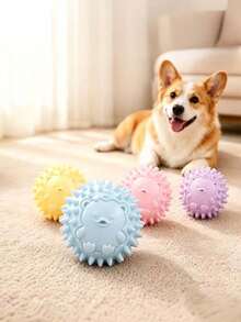1pc Squeaky Dog Chew Toy, Hedgehog‑Shaped Spiky Rubber Ball, Soft Teething Toy For Small Medium Dogs, Interactive Bite‑Resistant Pet Toy, Cute Colorful Puppy Play Ball For Indoor Outdoor Playing - Multicolor - View 1