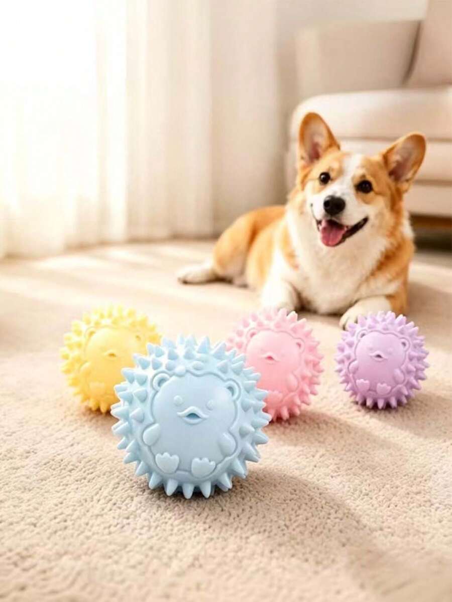 1pc Squeaky Dog Chew Toy, Hedgehog‑Shaped Spiky Rubber Ball, Soft Teething Toy For Small Medium Dogs, Interactive Bite‑Resistant Pet Toy, Cute Colorful Puppy Play Ball For Indoor Outdoor Playing - Multicolor - View 1