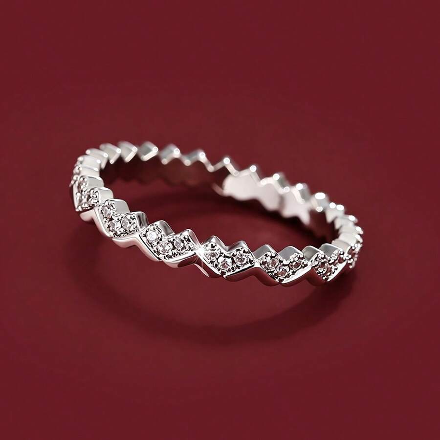 1pc Elegant Heart-Shaped Cubic Zirconia Inlaid Fashion Ring For Women - Multicolor - View 1