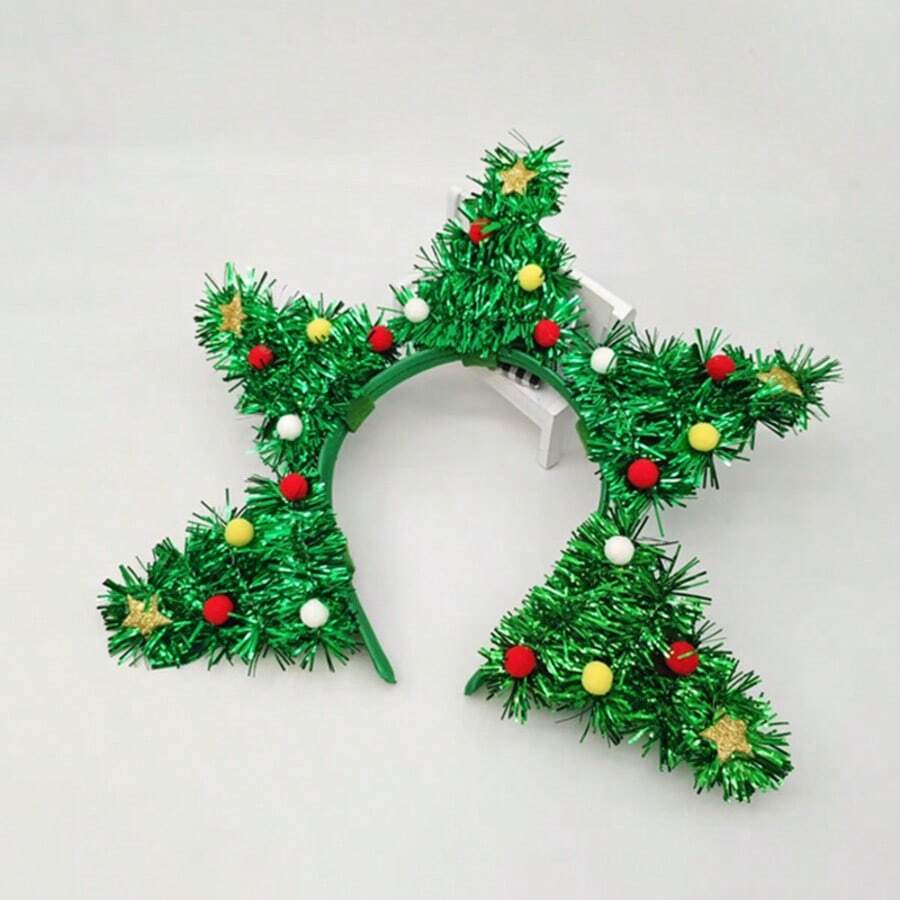 1 Stück Weihnachtsbaum-Haarreif, grüner Metall-Draht-Haarreif mit Sternen und Bommeln, Erwachsenen-Feiertagsparty-Kostüm-Haaraccessoire, Feiertags-Fotorequisite, Weihnachtsbedarf - Mehrfarbig - Übersicht 1
