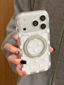 White Polka Dot 360 Degree Phone Holder Case, Suitable For IPhone 17, Semi-Transparent Matte Finish, Anti-Fall Protective Cover, New Arrival For IPhone 16 Pro Max, 15, 14, 13 - White - View 20