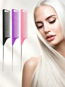 Professional Tail Comb Set, Includes Tail Comb, Parting Comb, Stainless Steel Tail Comb, Anti-Static Hair Comb, Braiding Comb, Fine Tooth Tail Comb, Highlight Comb, Multi-Function, Plastic Tail Steel Needle Comb, Home And Salon Steel Needle Comb, Dense Tooth Detangling Curling Comb Tool, Tail Comb Steel Needle Comb Hair Dye Styling Comb Teasing Comb Sectioning Rat Tail Comb Iron Tail Comb, Suitable For Normal Hair, Candy Color, Bridal Hair Comb, Ideal For Hair Salon, Salon And Home Use - Multicolor - View 2