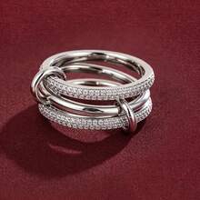 1pc Minimalist Round Ring With Double Row Cubic Zirconia Stones For Women - Multicolor - View 1