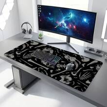 1 miếng lót chuột họa tiết đầu lâu cực ngầu, thiết kế nghệ thuật trừu tượng, màu đen, tấm lót bàn làm việc lớn cho chơi game và văn phòng, bản mở rộng, cao su dày chống trượt, có thể giặt và bền - A - Xem 1