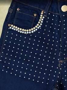 pthirillo Calça Feminina Denim Skinny para Uso Diário Com Lycra Elastano Empina Bumbum Premium com Strass Brilho - Pocket Strass - Visão 5