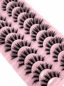 10 Pairs Spiky Frizzy False Eyelashes, D-Curl Fluffy Russian Strip Lashes, 3D Mink-Like Dense Cat Eye Lashes, Long Messy Fox Eye Eyelash Extensions Set, Full Lash Strips For Lengthening And Volumizing Outer Corners, Makeup Practice Lashes For Personal Use, Reusable For Prom And Wedding - Black - View 6