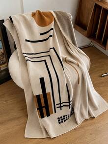 1pc Ultra Soft & Cozy Scandinavian Knit Throw Blanket - Luxurious Striped Design, Suitable For All Seasons, Great For Office Naps, Chilly Nights And Cuddling - Lightweight Acrylic Material, Easy Care, Versatile Use - Beige - View 1
