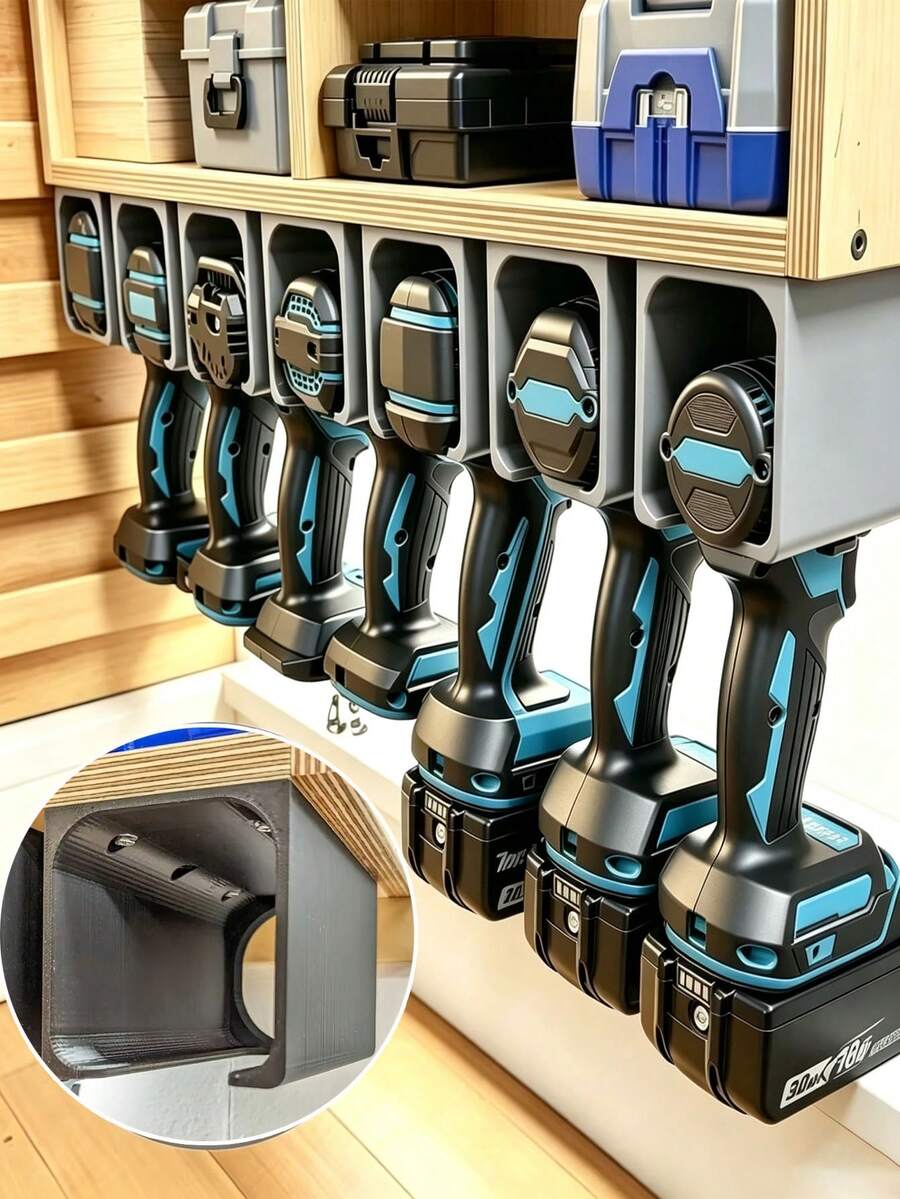 Heavy Duty Tool Hook Storage Rack With Drill Bit Storage - Non-Slip Drill Bit Hooks, Tool Rack Shelves - Space-Saving Garage Workshop Shelving, Sturdy Plastic Construction - Suitable For Home, Professional Garage, Workshop Storage - Multicolor - View 1