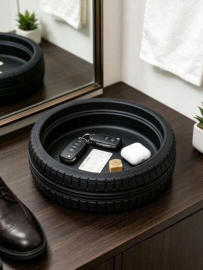 Tire Design Storage Tray, Vanity Ring And Watch Organizer, Multi-Functional Vanity Jewelry Tray, Bedroom Nightstand Phone And Glasses Storage, Accessory Tray, Home Gift, Colleague Christmas Gift, Mother's Day Sports Theme Gift, Birthday Party Creative Surprise Gift, Room Decor, Bedroom Decor, Jewelry Organizer, Home Decor, Tray, Decorative Style, Jewelry Box, Gift, Jewelry Storage Box, Office Desk Accessory, Birthday Gift, Christmas, Room Decor And Personalized Gift