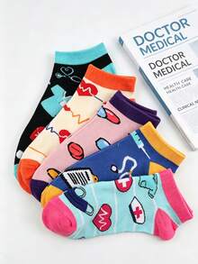 5 Pairs Fun Nurse Socks, Medical Theme Cartoon Design, Perfect Gift For Nurses, Doctors And Hospital Staff, Novelty Socks, Invisible Socks Random - Multicolor - View 7