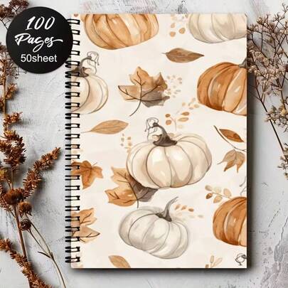 1pc Aesthetic Autumn Halloween Spiral Notebook, Thanksgiving Travel Journal, Thanksgiving Office Supplies, Autumn Countryside Cozy Notebook, Harvest Festival Halloween Pumpkin Floral Notebook, Design Daily Planner Record Classroom Notes Office Memo Portable Writing Notebook, Suitable For Professionals, Students And Office Use - Perfect Gift Choice, Artistic Cover Design, Learning Formula Record Journal, Subject Study Record Notebook