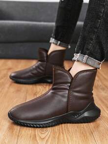Men's Solid Color Casual Microfiber Leather Winter Warm Snow Boots - Rust Brown - View 5