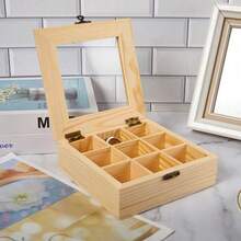 9 Compartments Storage Box Organizer Wooden Sugar Bag Container Wooden Tea Bag Jewelry Accessories Organizer Brooch Organizer - As Picture - View 9