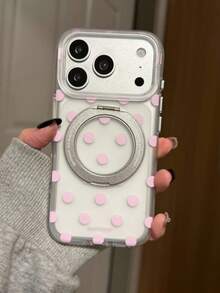 White Polka Dot 360° Rotating Magnetic Phone Stand Case, Suitable For IPhone 17, Semi-Transparent Matte Finish, Anti-Fall Protection, Fashionable Design - Pink - View 17