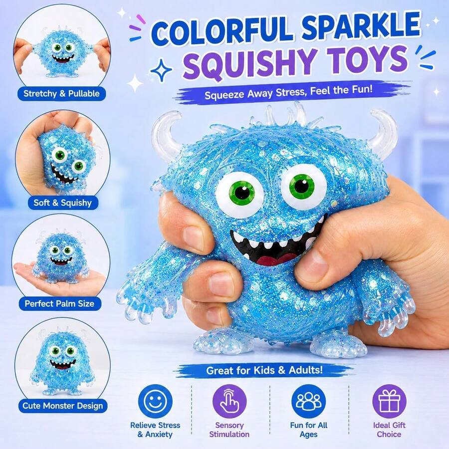 1pc Colorful Glitter Monster Squishy Toy, Funny Cartoon Stress Relief Toy, Squeezable Stretchable Rebound, Venting And Relaxing, Children's Fun Toy, Party Small Gift Decor - Multicolor - View 1