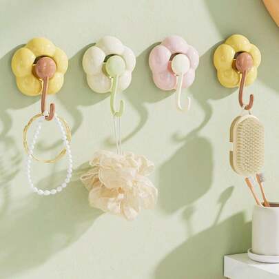 1pc White/Yellow/Pink Suction Cup Flower Hook, Vacuum Strong Damage Free Wall Mount Adhesive Hook, Suitable For Kitchen, Bathroom, Living Room, Toilet, Bedroom, Behind Door, Wall Hanging Clothes, Towels, Bath Towels, Kitchen Utensils, Keys
