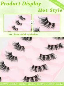 7Pairs Half Lashes Natural Look Wispy False Eyelashes 3D Fluffy Faux Mink Lashes Wispy Cat Eye Lashes Look Like Extensions Soft Fake Lashes - Black - View 4