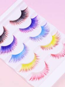 5 Pairs Colorful Winged False Eyelashes, Rainbow Colored Cat‑Eye Strip Lashes, Fluffy Wispy Colored Tip Lashes, Dramatic Long Colored Eyelashes For Halloween Cosplay Party Eye Makeup - Multicolor - View 4