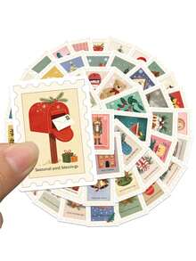 50pcs/Set Retro Merry Christmas Aesthetic Stickers, Decorative Decals For Stationery Notebook Luggage Laptop Guitar Fridge Phone Teens Sticker - Sets - View 8