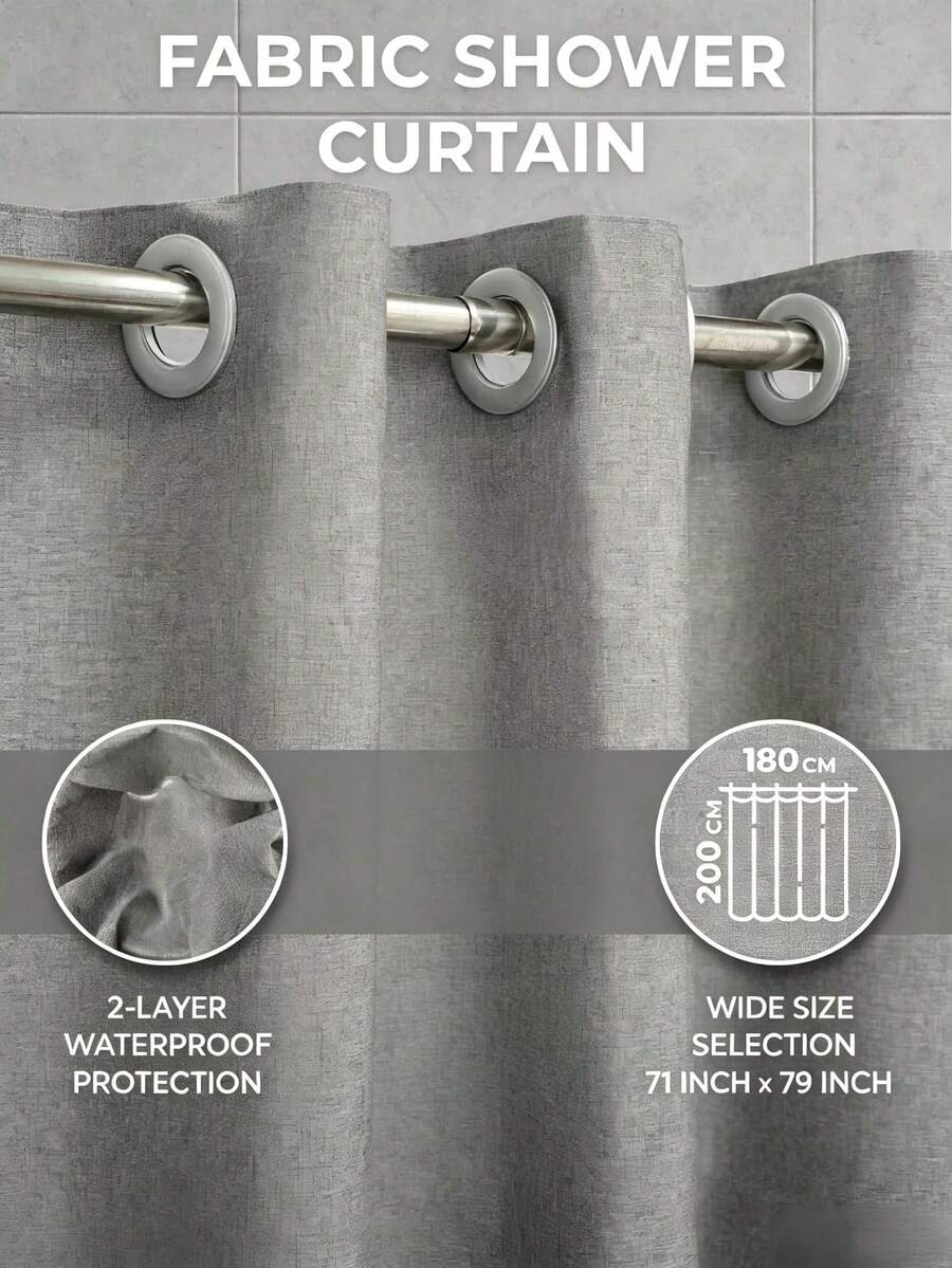 Roman Hole Faux Linen Waterproof Laminated Shower Curtain, Bathroom Dry/Wet Separation Divider Curtain, High Density Weighted Bottom Hem, Silent Rust-Proof Plastic Grommets, Machine Washable, Ironable, Steam Care - Grey - View 1