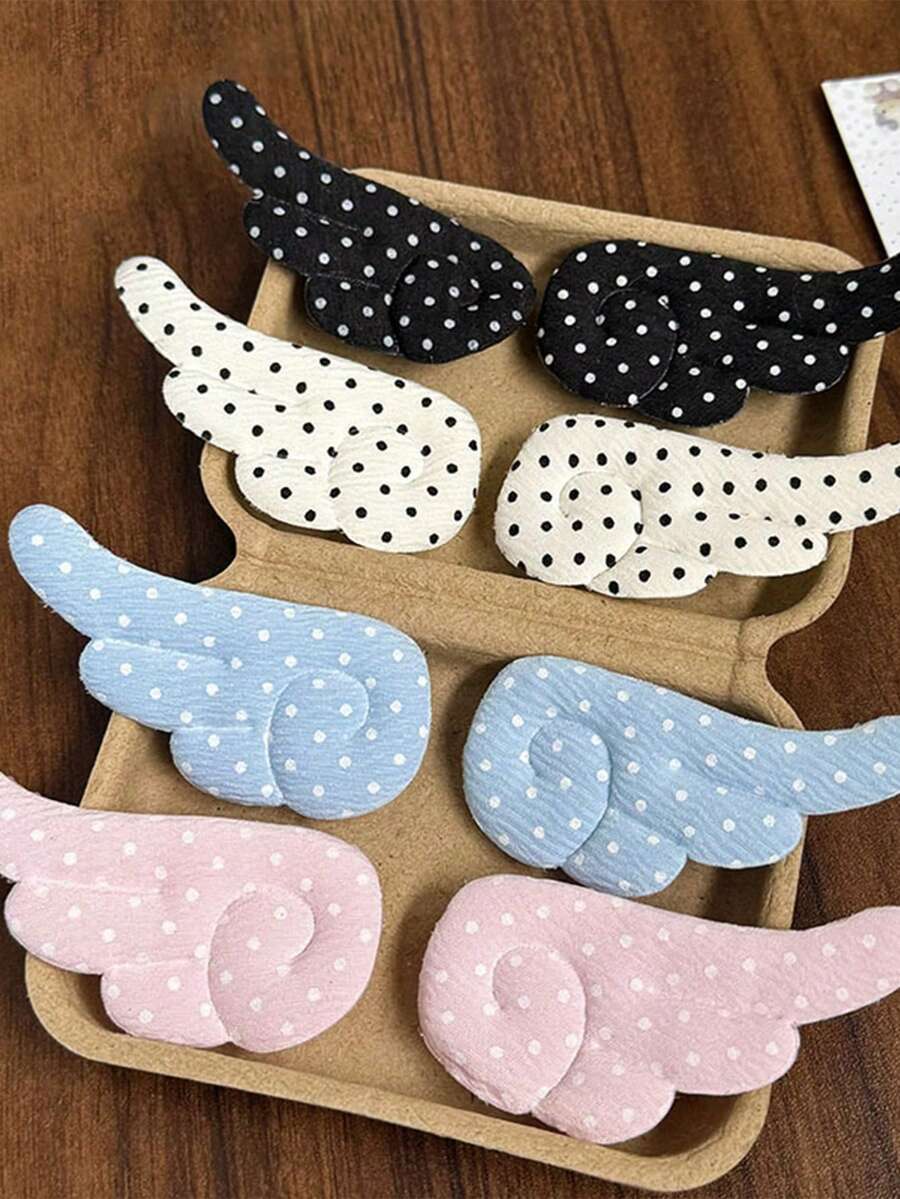 1 Pair Polka Dot Angel Wing Hair Clips, Fabric Soft Cute Side Clips, Sweet Girl Bangs & Loose Hair Clips, Atmospheric Hair Accessory, Random Color