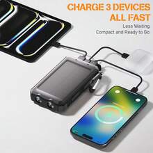 2 pezzi Power Bank 10000mAh Caricabatterie Portatile Powerbank Solare Batteria Esterna Caricabatterie Solare Impermeabile con Torcia LED Power Bank per Smartphone per Campeggio Outdoor - nero - Visualizzare 2