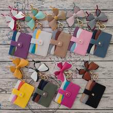 1pc Multi-Color PU Card Holder With Silicone Beaded Wrist Strap, Tassel Pendant, Snap Button Multi-Card Slots And Zipper Side Pocket, Functions As ID Card Holder And Coin Purse, Can Be Used As Wrist Keychain And Bag Charm, Portable Storage For Cards And Coins, Multiple Style Color Options To Match Daily Outfits - Multicolor - View 2