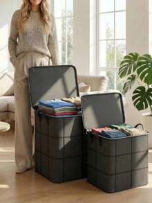 Thick Black Storage Bags, Large Foldable Organizers For Clothes & Quilts, Dorm Essentials. Perfect For Blankets, Comforters, Closet, Under-Bed & Dorm Storage, Ideal For Moving Sorting, Laundry And Space-Saving Room Organization - Grey - View 4