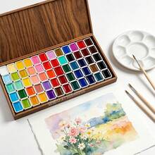 Professional 60-Color Watercolor Palette Wooden Box Solid Paint Set, Rich Pigment, Suitable For Artists Sketching Painting Crafts - Sets - View 3