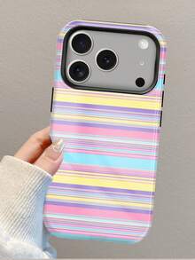 1件裝亮面彩色糖果條紋 2合1手機殼，全包覆加厚設計，相容 iPhone 18 Pro Max、17 Pro、16e、16、15、14、13、12 與 11，韓系 Y2K 與日系極簡 Ins 風格，適合聖誕節、萬聖節、情人節、復活節、婚禮，送給朋友的絕佳生日禮物 - 彩色 - 查看 5