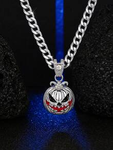 Men Halloween Pumpkin Face Pendant Necklace, Hip Hop Enamel Rhinestone Cuban Chain Necklace, Gothic Party Costume Jewelry Gift - Pumpkin Head Pendant - View 1