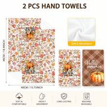 2pcs Pumpkin Maple Leaf Mushroom Plaid Print Kitchen Towels, Autumn Pastoral Style Hand Towels, Suitable For Thanksgiving, Autumn Kitchen Decor, Harvest Celebration, Farm Theme Decoration, Baking Cooking And Daily Home Use - Multicolor - View 6