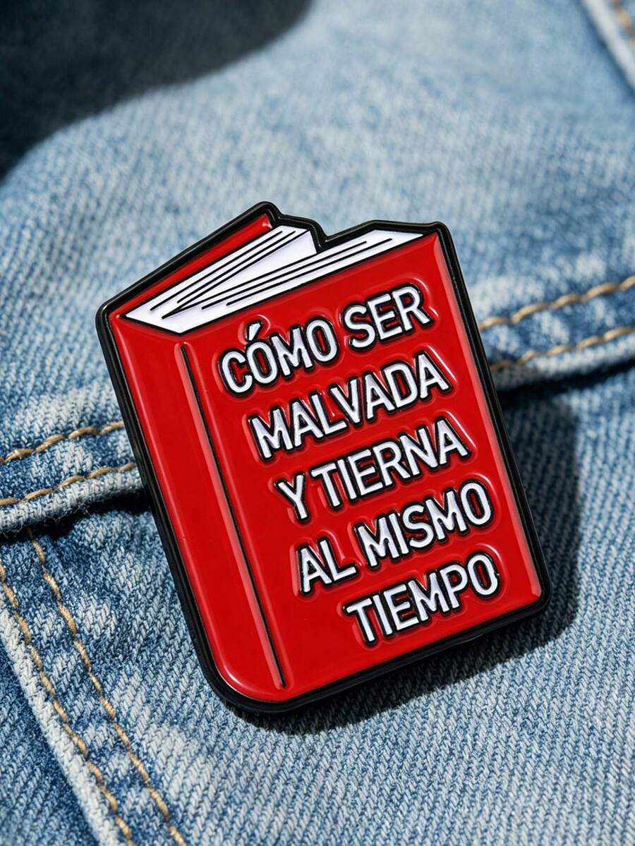 QIHOO 1PC Red Book Shape Enamel Brooch Pin Funny Spanish Slogan Lapel Badge Aesthetic Decor Pin For Clothing Backpack - Multicolor - View 1