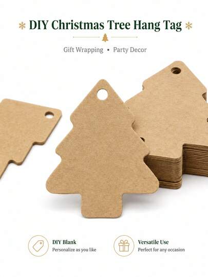 100pcs Christmas Tree Gift Tags Pre Punched Hanging Labels Rustic Minimalist Holiday Decor For Gift Wrapping Party Favors Presents Packaging DIY