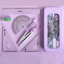1 Set de Compás y Regla, Regla Triangular Regla de Prueba Regla Multifunción, Accesorios de Dibujo Preciso, Adecuado para Aprendizaje, Matemáticas, Exámenes, Tareas, Útiles Escolares, Compás y Regla de Dibujo Geométrico - Varios estilos - Ver 10