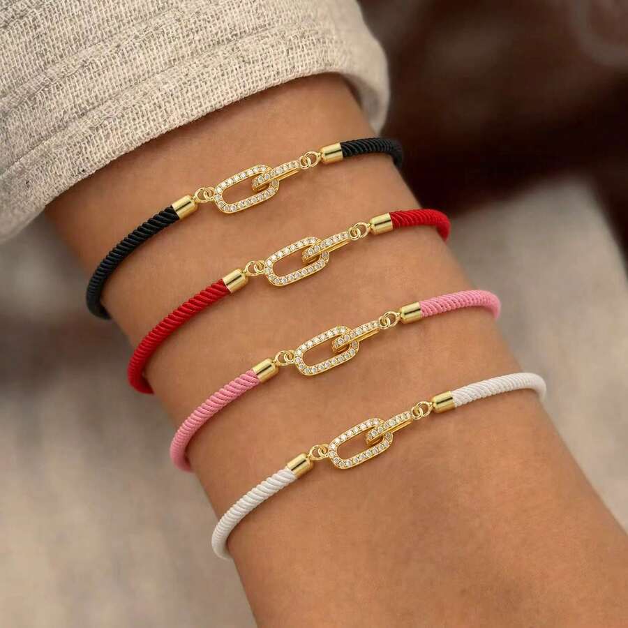 1pc New Classic Double Oval Colorful Adjustable Rope Bracelet For Women - Oval - View 1