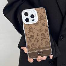 HANCAI 1pc Coffee Vintage Rose Butterfly Lace Large Window Phone Case, Artistic French ROSE English Full Coverage Shockproof Soft Shell, Suitable For IPhone17/17Pro/17ProMax/16/16Plus/16ProMax/16e/15ProMax/11/12/12Pro/12ProMax/13/13Pro/13ProMax/14/14Pro/14ProMax, Ins French Artistic Phone Protective Cover - White Frames, Matte White - View 3