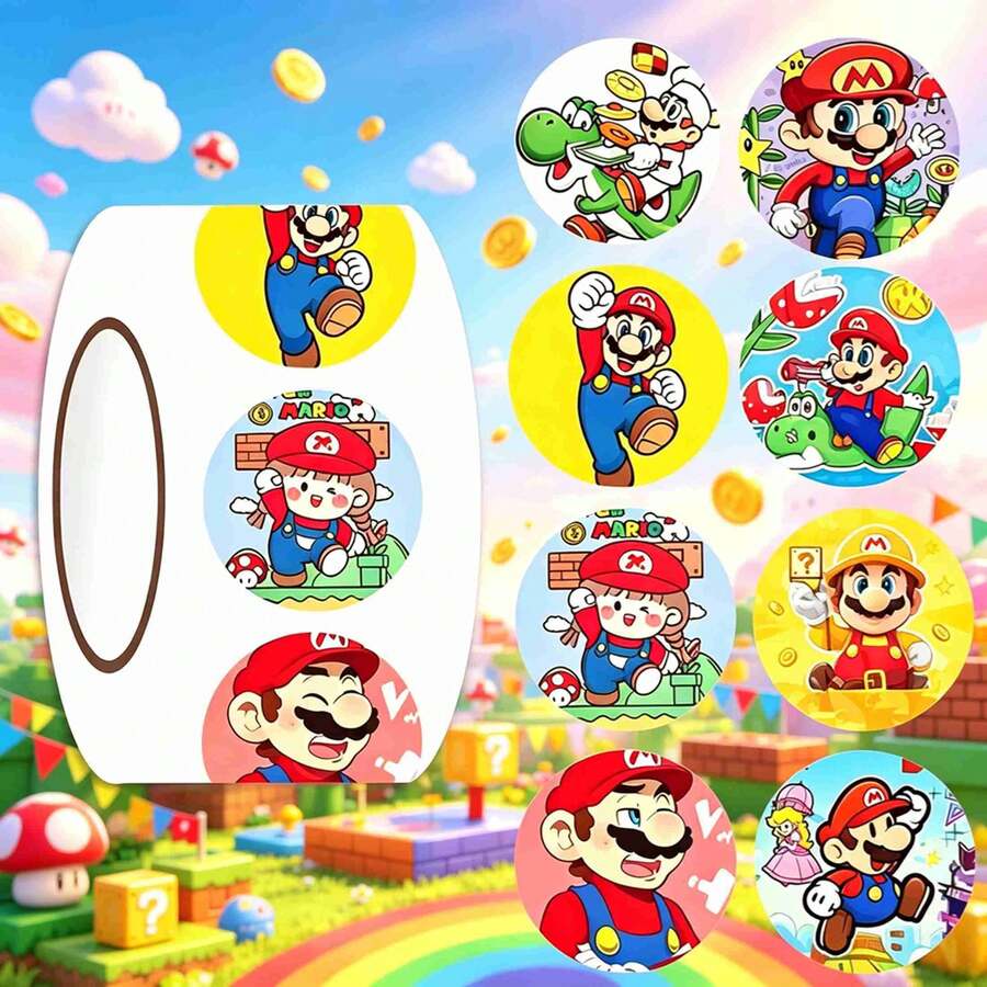 SUPER MARIO BROS. 1set/500pcs The Cute Round Sticker Roll Is Suitable For Hand Tent Collage, Gift Packaging And Luggage Markings. It Is An Interesting Small Good Thing For Game Lovers. (Stochastic Style) - Multicolor - View 1