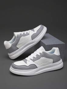 Unisex Fashion Colorblock Sneakers, Layered Patchwork Upper Design, Thick Platform Sole, Suitable For Streetwear And Dating Outings - Grey - View 5