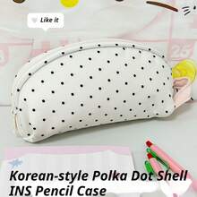 Must-Have For Polka Dot Lovers! Cute & Fresh High-Quality Shell Pencil Case, Large Capacity Stationery Pouch For Middle/High School Students, Soft & Durable Material, 3D Shell Design, Compartmentalized Storage - A - View 8