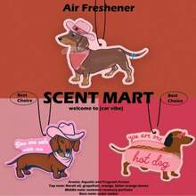 3pcs Cute Dachshund Car Aromatherapy, Y2K Fruit Pattern Hanging Decor. Dual-Use For Rearview Mirror And Air Vent, Long-Lasting Fragrance. Durable Car Decoration, Also Suitable For Home And Office. Ideal Holiday Gift For Car Owners And Friends. - Multicolor - View 2