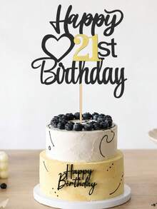 1pc Numeric & English Happy Birthday Cake Topper, Suitable For 18th, 15th, 20th, 21st, 25th, 30th, 50th, 60th, 70th Birthday Party, Wedding, Anniversary Celebration - Multicolor - View 1